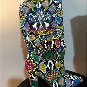 Snake print multicolored boots